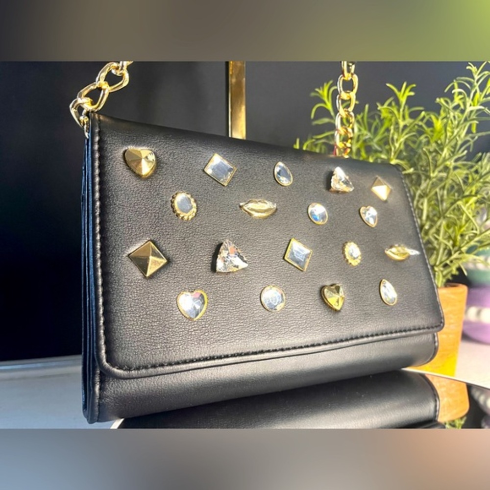 Betsey Johnson Black Rhinestone Studded Mini Crossbody Bag NWT